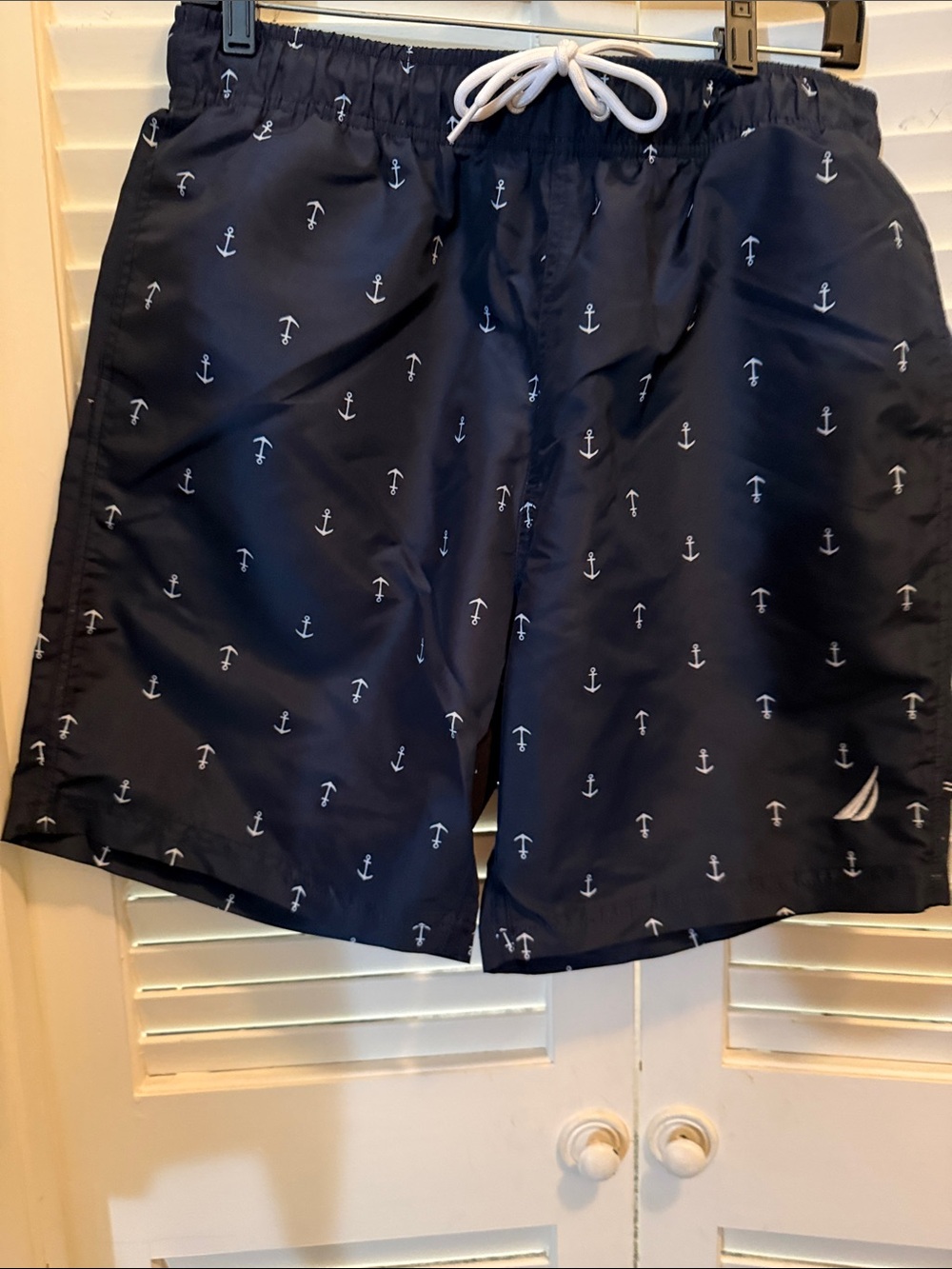 Nautica Navy Swim Trunks with White Anchor Print